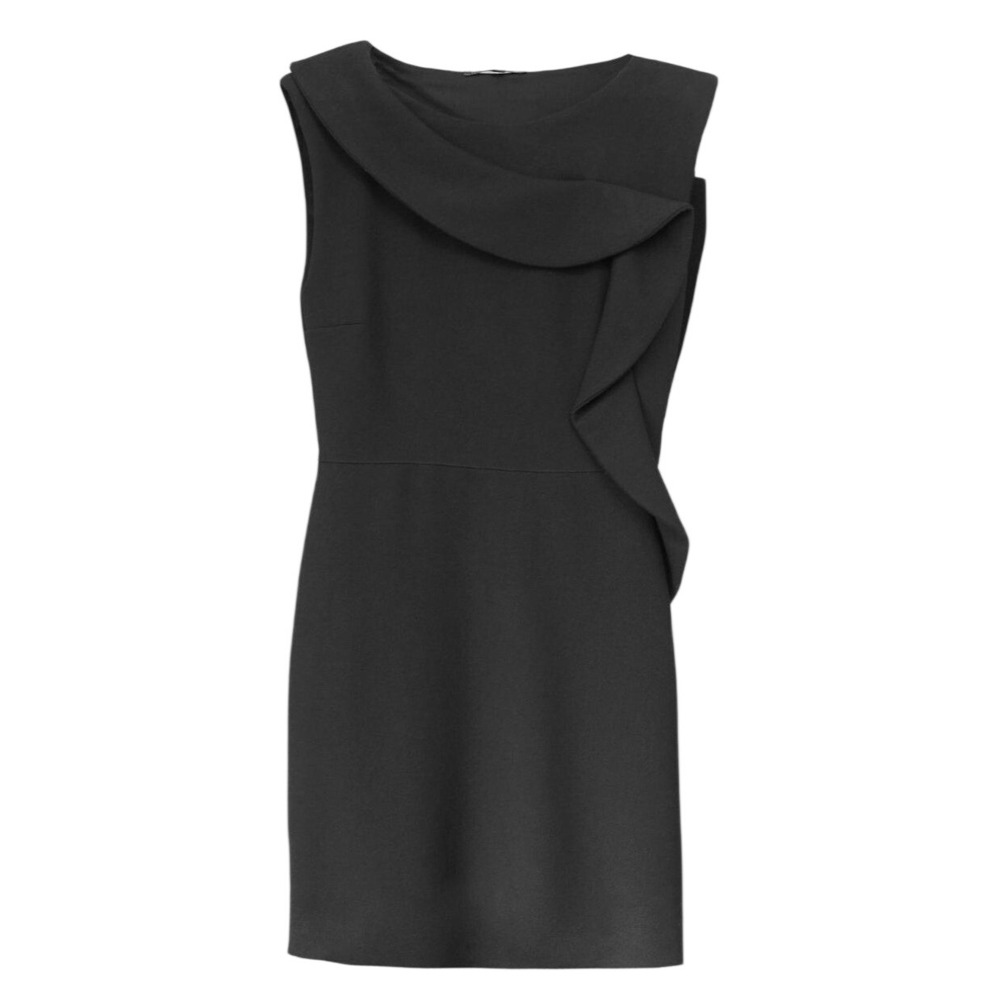 Maje Black Draped Ruffle Sleeveless‎ Mini Dress Sz 1 Small LBD Cocktail Parisian